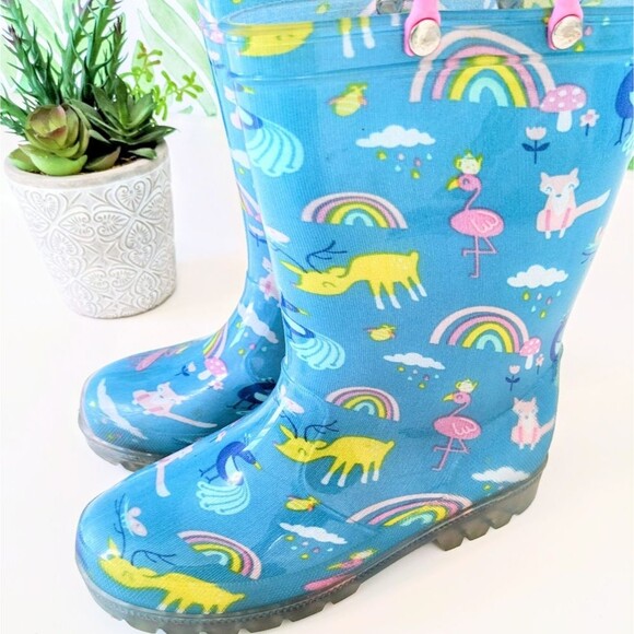 Rainbow Deer Flamingo Waterproof Rain Boots Size 3 Girls - Picture 7 of 9